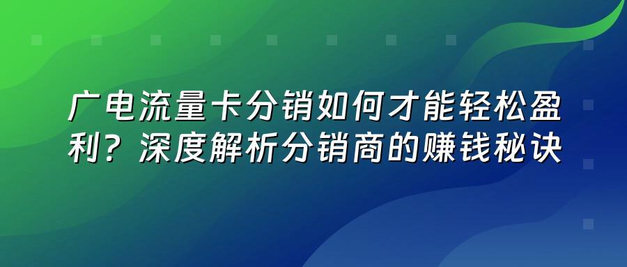 广电流量卡分销如何才能轻松盈利？深度解析分销商的赚钱秘诀
