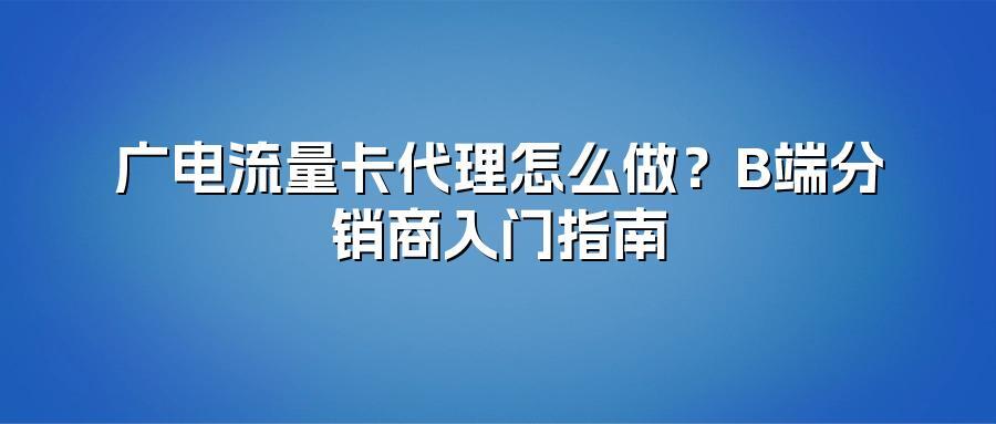 广电流量卡代理怎么做？B端分销商入门指南