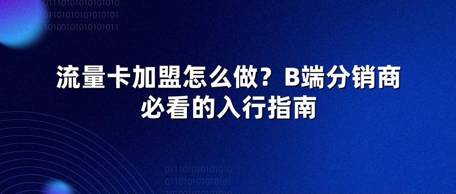 流量卡加盟怎么做？B端分销商必看的入行指南