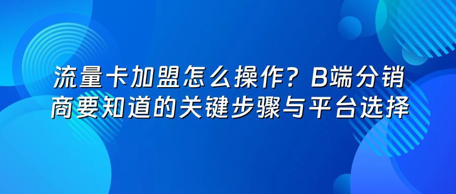 流量卡加盟怎么操作？B端分销商要知道的关键步骤与平台选择
