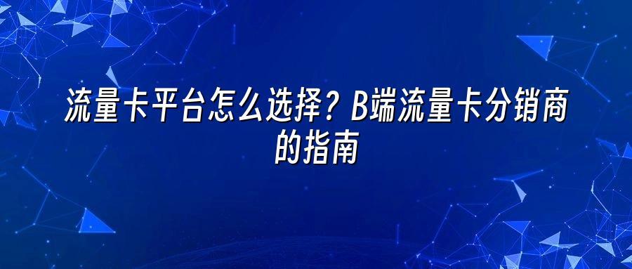 流量卡平台怎么选择？B端流量卡分销商的指南