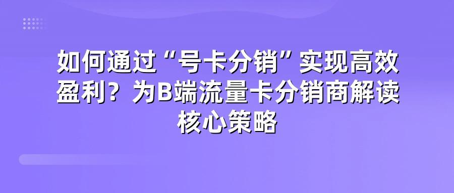 如何通过“号卡分销”实现高效盈利？为B端流量卡分销商解读核心策略