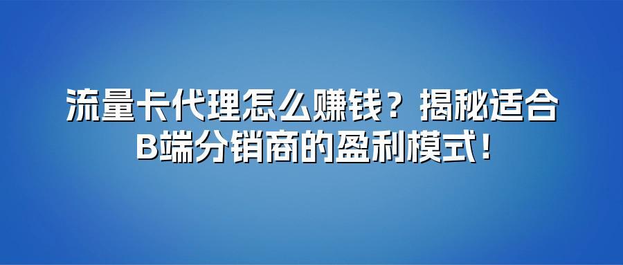 流量卡代理怎么赚钱?揭秘适合B端分销商的盈利模式!