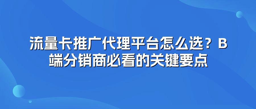 流量卡推广代理平台怎么选？B端分销商必看的关键要点