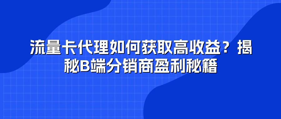 流量卡代理如何获取高收益？揭秘B端分销商盈利秘籍