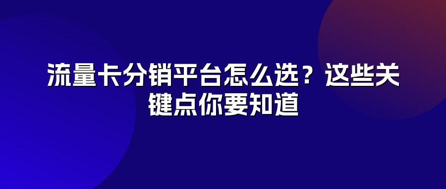 流量卡分销平台怎么选？这些关键点你要知道