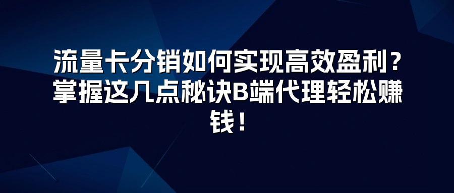 流量卡分销如何实现高效盈利？掌握这几点秘诀B端代理轻松赚钱！
