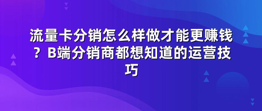 流量卡分销怎么样做才能更赚钱?B端分销商都想知道的运营技巧