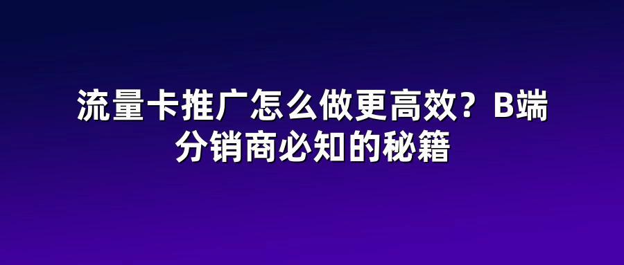 流量卡推广怎么做更高效?B端分销商必知的秘籍
